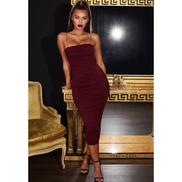 oh polly ruched midi dress